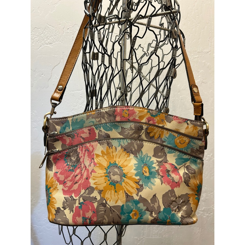 Patricia Nash Floral Leather Crossbody Bag Multi Color Sunflower Rose Handbag